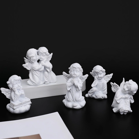 European Angel Statue Resin Cherub Cupid Figurine Praying Reading Sleeping Desktop Ornament Nordic Column Decorative Sculpture