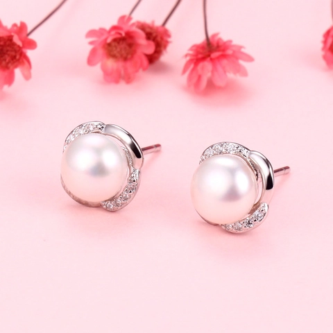 925 Sterling Silver Crown Natural Pearl Zirconia Stud Earrings For Women Elegant Royal Style Inlaid Pearl Earrings Jewelry Gift