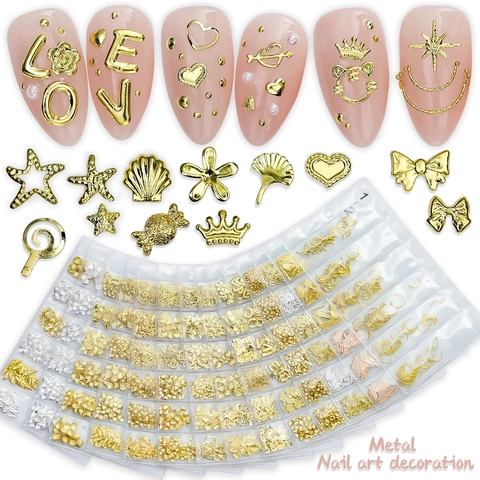 Nagelkunst Decoraties Legering Metaal 3D Bedeltjes Harten Strikken Schelpen Sterren Voor Professionele Manicure DIY