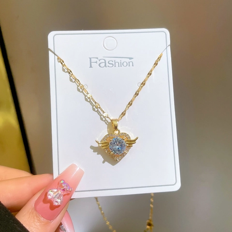 Engel Herz Flügel Anhänger Halskette Titanstahl Kupfer Mit Zirkon Schlüsselbeinkette Für Damen