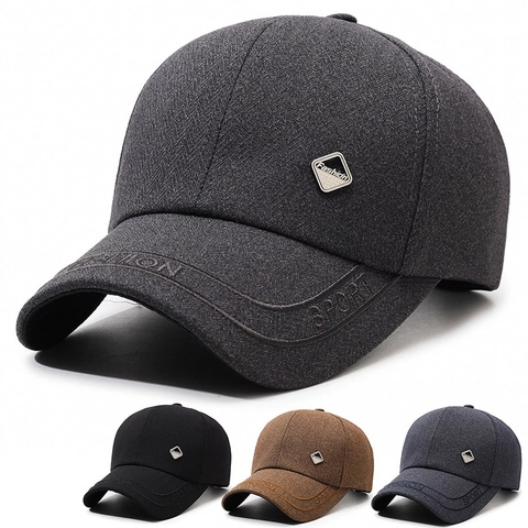 Men Baseball Cap Herringbone Texture Sun Protection Adjustable Metal Label Outdoor Casual Sport Hat