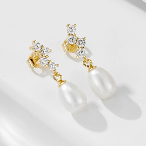 Eleganti Orecchini a Goccia in Argento Sterling 925 Con Perle d'Acqua Dolce e Zirconia Orecchini a Bottone Donna Gioielli
