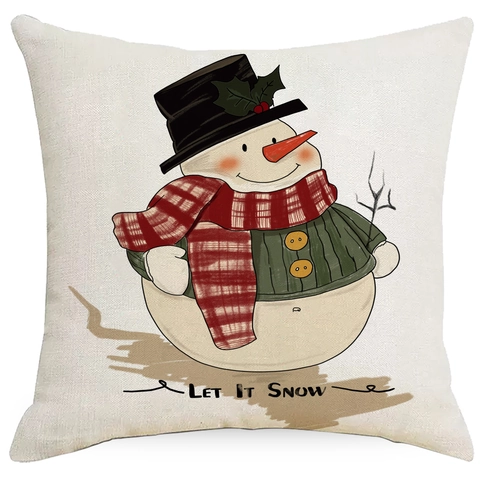 Funda De Almohada De Navidad Lino Decorativa Cuadrada Papá Noel Muñeco De Nieve Reno Camión Decoración Sofá