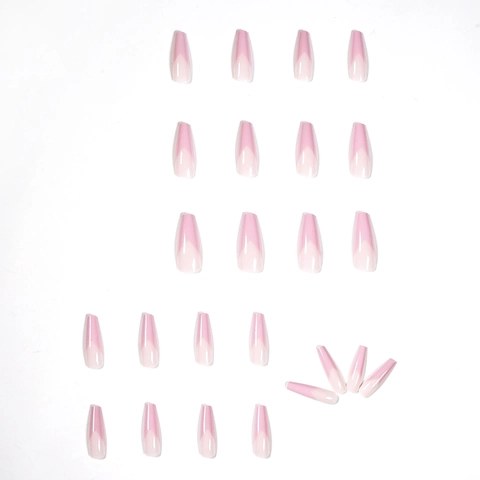 Press On Nails Pink French V-Shape Lange Coffin Künstliche Nägel Glänzend Maniküre Für Frauen Modische Fingernagel Kunst