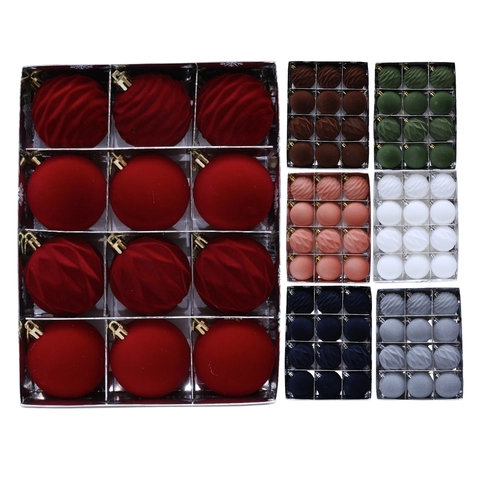 Palle Di Natale Fioccato Velluto Plastica Decorazioni Appese Albero Festivo Multi Texture Elegante Arredamento Festa
