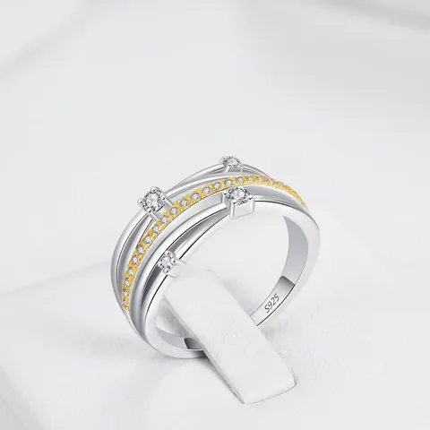 Anello In Argento Sterling 925 Linea Avvolgente Bicolore Zirconia Cubica Multistrato Gioielli Geometrici Per Donne