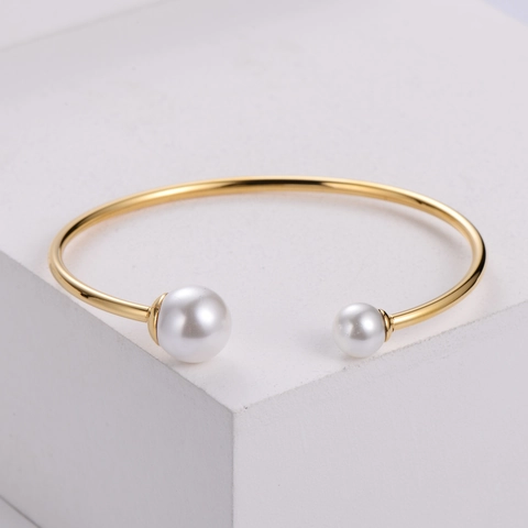 Minimalist Cuff Bangle 316 Stainless Steel Asymmetrical Artificial Pearl Elegant Jewelry For Women Fashion Adjustable