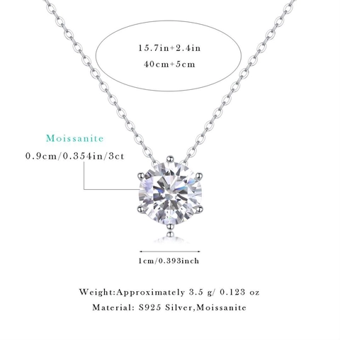 Elegant 925 Sterling Silver Moissanite Pendant Necklace For Women Six Prong Round Cut Sparkling Diamond Choker Clavicle Chain Jewelry Gift