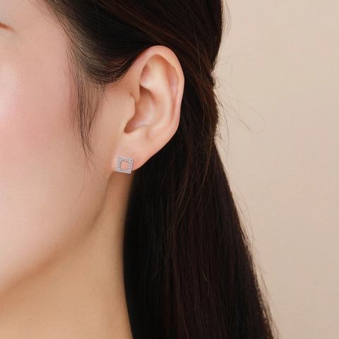 Orecchini a Bottone Quadrati in Argento Sterling 925 Minimalista da Donna Micro-pave Zirconia Gioielli per Orecchie Geometrici