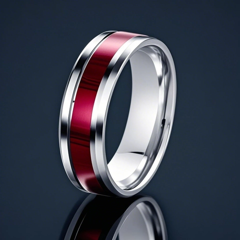 Men Stainless Steel Ring Titanium Band With Wood Inlay Chinese Dragon Pattern Celtic Knot Polished Jewelry