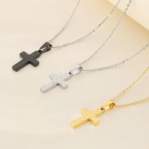 Collana Minimalista Con Pendente A Croce In Acciaio Al Titanio Martellato Per Uomo E Donna Catena Da Clavicola Gioielli Regalo