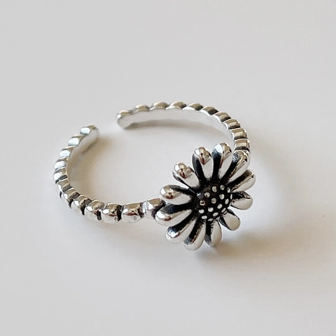Anello Margherita Vintage In Argento Sterling 925 Stile Argento Tailandese Ossidato Gioiello Regolabile