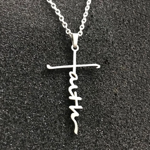 Faith Cross Pendant Necklace Stainless Steel Minimalist Religious Jewelry For Men And Women Inspirational Gift
