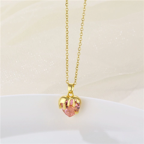 Collana Con Pendente A Cuore Acciaio Inossidabile Zircone Cristallo Design Goccia Fusa Stile Romantico Gioielli Donna