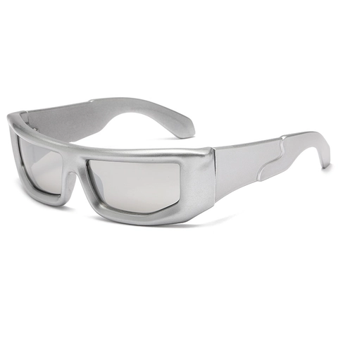 Y2K Futuristische Sonnenbrille Damen Kunststoffrahmen Rechteckig UV400 Schutz Sportlich Mode Retro Eyewear
