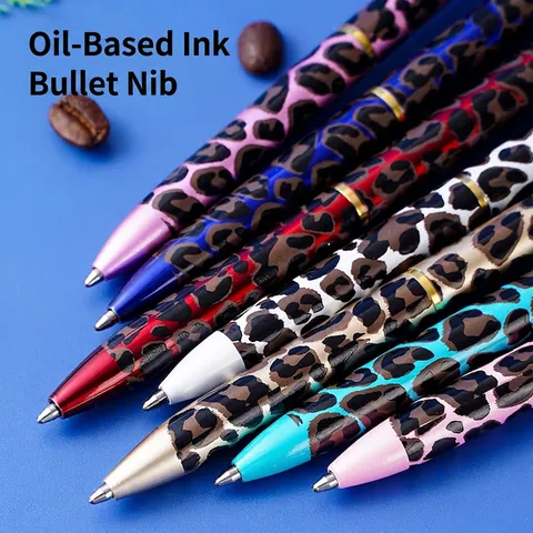 Leopard Print Ballpoint Pen Metal Large Crystal Diamond Top Luxury Twist Action Stationery Writing Office School Gift