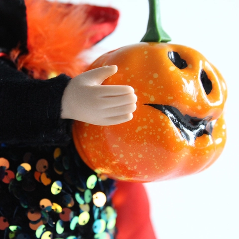 Figura de Muñeca Gótica Sin Cabeza con Cabeza de Calabaza Tela de Lentejuelas Estilo Oscuro Decoración de Halloween Accesorio Foto