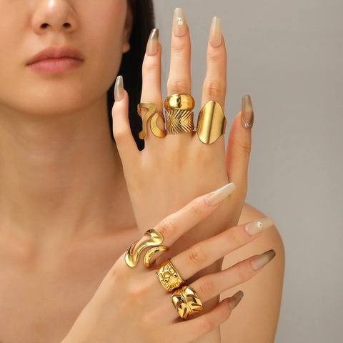 Western High Sense Stainless Steel Irregular Geometric Open Rings For Women Adjustable Gold Plated Minimalist Finger Jewelry