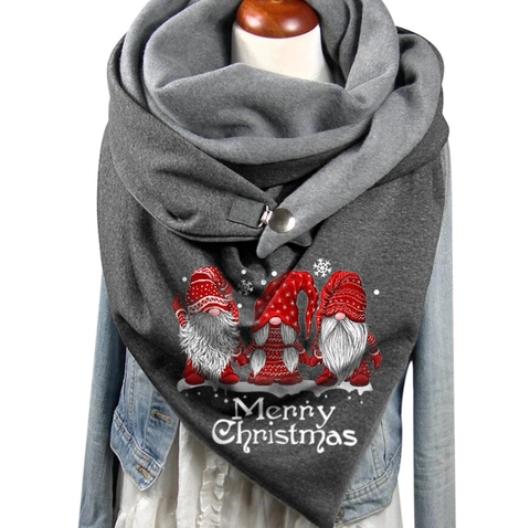 Écharpe Châle Chaude d'Hiver pour Femmes Avec Bouton Imprimé Noël Renne Flocon de Neige Gnome Châle Épais pour Fête