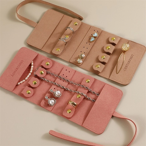 Bolsa Enrollable Para Joyas Microfibra Gamuza Portátil Plegable Organizador De Viaje Para Collares Pendientes Anillos