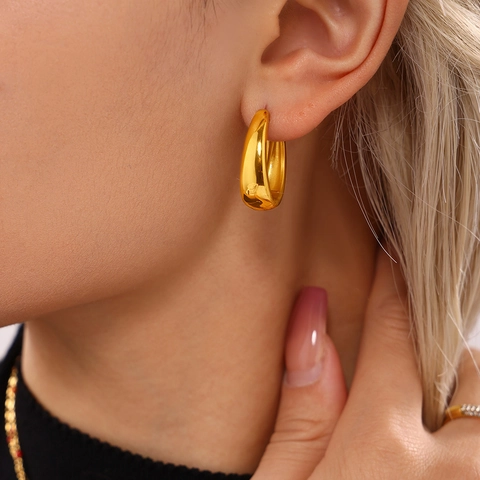 Pendientes de Aro Ovalados Minimalistas de Acero Inoxidable para Mujer Pendientes de Aro Geométricos Gruesos en Forma de U Joyería
