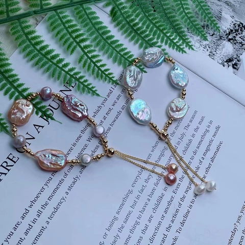 Adjustable Baroque Freshwater Pearl Bracelet For Women Gold Plated Copper Alloy Beads Niche Fashion Jewelry Gift