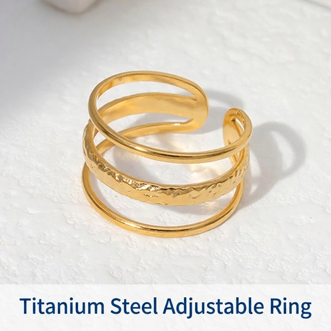 Edelstahl Ring Dreifach Schicht Hammerschlag Textur Offen Verstellbar Geometrischer Minimalistischer Schmuck Damen