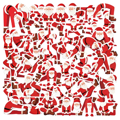 50 Feuilles Amusant Yoga Père Noël Autocollants PVC Imperméable Dessin Animé Graffiti Pour Bouteille d'Eau Skateboard Décor