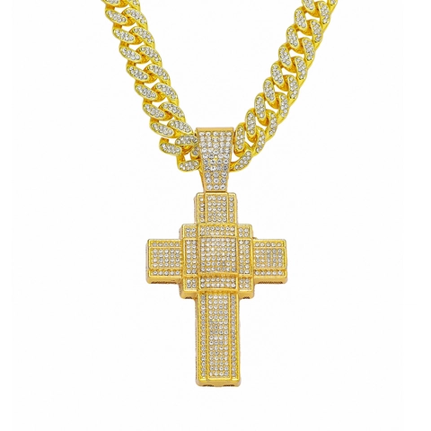 Collana Con Croce Iced Out Lega Strass Catena Cubana Gioielli Hip Hop Punk Per Uomini Accessorio Scintillante