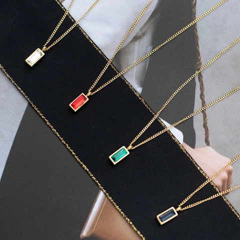 Collana con Pendente Rettangolare in Strass di Acciaio Inossidabile Minimalista Catena a Clavicola Placcata in Oro Donna