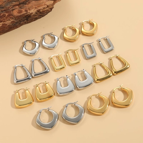 Orecchini A Cerchio Geometrici Minimalisti Acciaio Al Titanio Placcato Oro 14K Gioielli Di Moda Per Donna