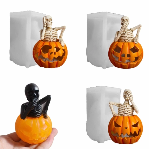 Halloween Skelett Kürbis Silikonform DIY Kerzenherstellung Schädel Harz Gips Handwerk Gusswerkzeug Feiertag Dekoration