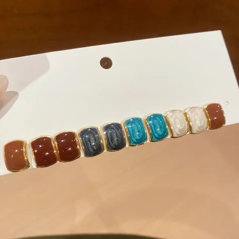 Orecchini A Lobo Rettangolari Lega Colorati Goccia D Olio Stile Minimalista Retro Con Perno In Argento Per Donna