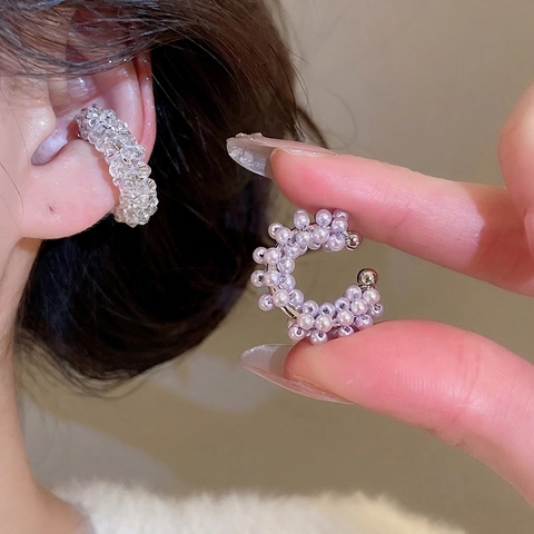 Polsino Orecchio Con Künstliche Perle E Anello Fiore Traforato Gioielli In Lega Per Donna Stile Francese Elegante Lusso Accessorio