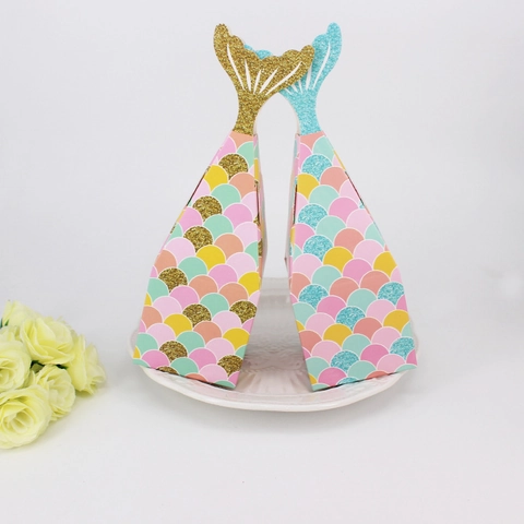 Mermaid Tail Candy Boxes Paper Glitter Fish Scale Pattern Sparkly Gift Packaging Wedding Birthday Party Favor Containers