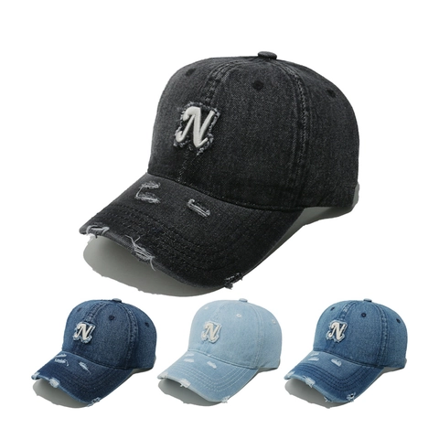 Cappello Da Baseball In Denim Consumato Donna Cotone Lavato Vintage Cappello Con Patch Lettera N Streetwear