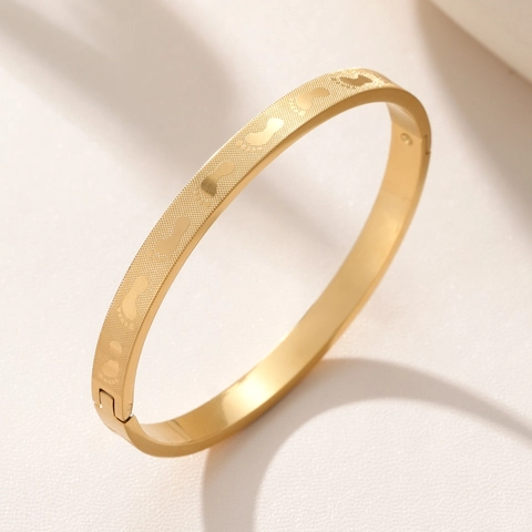 Jonc Vintage en Acier Inoxydable Motif Empreinte pour Femmes Hommes Minimaliste Plaqué Or Argent Bijoux de Couple Cadeau