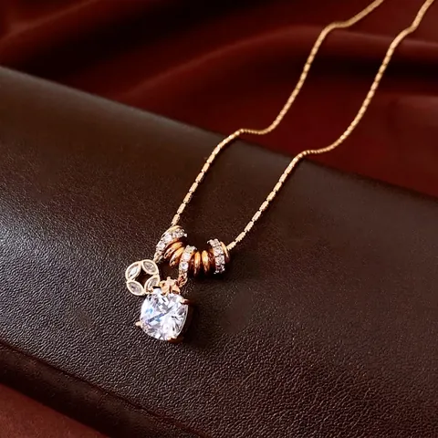 Square Cushion Cut Zircon Pendant Necklace Gold Plated Copper Luxury Clavicle Bead Chain Jewelry For Women