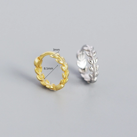 Blattmuster Huggie Hoop Ohrringe 925 Sterling Silber Minimalistischer Natürlicher Stil Für Frauen