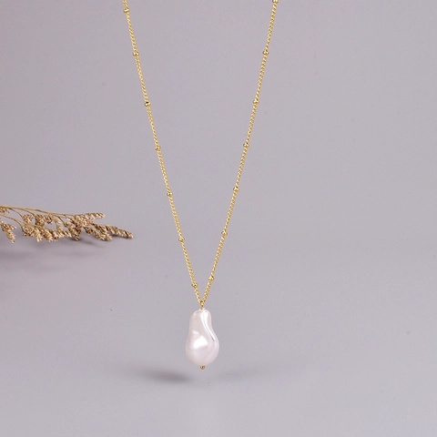 18K Vergulde Titanium Staal Barok Kunstparel Hanger Halsketting Onregelmatige Parel Watergolf Ketting Sieraden Vrouwen