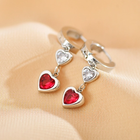 Vintage Doppel Herz Ohrhänger Für Damen Elegante Gold Silber Plattierte Zirkonia Ohrringe Valentinstag Schmuck Geschenk
