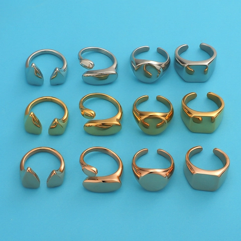 Anillos Ajustables Abiertos Minimalistas De Acero Inoxidable 304 Joyería Geométrica Corazón Cuadrado Pulido Espejo Para Mujeres Hombres