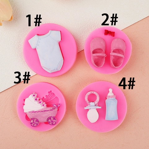Baby Shower Silicone Mold Mini Stroller Bottle Clothes Shoes Shape For Fondant Cake Decoration DIY Chocolate Craft