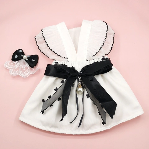 Pet Wedding Dress Lace Princess Skirt Bowknot Hair Clip Artificial Pearl Necklace Small Dogs Cats Formal Event Party Apparel Elegant