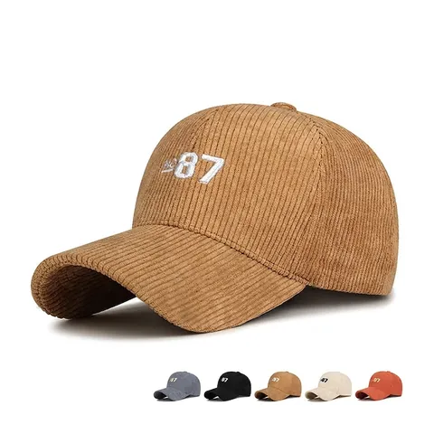 Vintage Cord Baseballkappe Mit Digitaler 87 Stickerei Verstellbare Gebogene Krempe Lässige Dad Hat Für Damen Herren