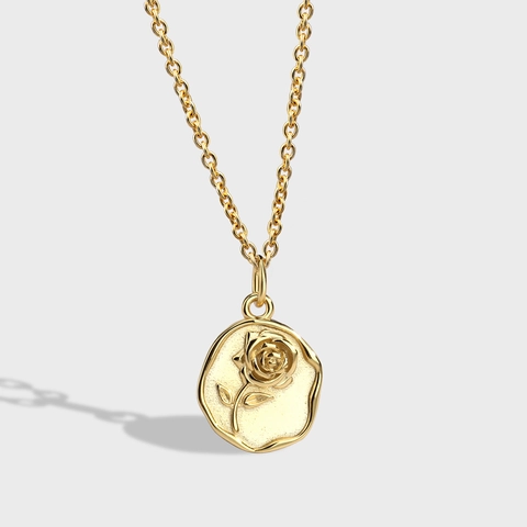 Französisch Romantisch Vintage Rose Blume Münze Anhänger Halskette Kupfer 18K Vergoldet Minimalistisch Schlüsselbein Kette Schmuck Damen
