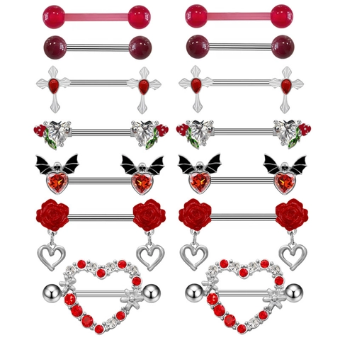 Orecchini a Bottone Capezzolo Gotici Rossi per Donna in Acciaio Inossidabile Lega Strass Cuore Rosa Pipistrello Croce Gioielli Piercing