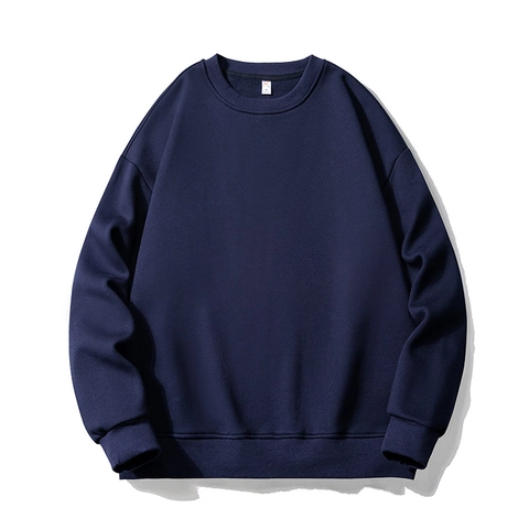 Men Round Neck Sweatshirt Long Sleeve Pullover Loose Fit Drop Shoulder Heavyweight Cotton Blend Solid Color Casual Top