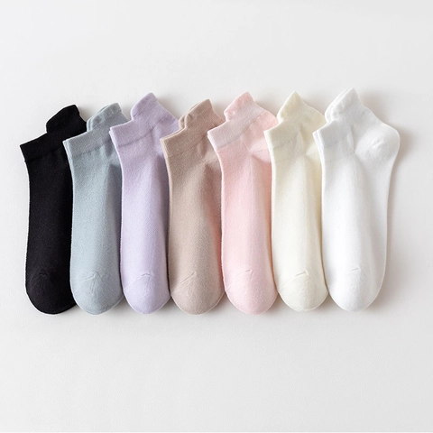 Women Ankle Socks Breathable Cotton Blend Low Cut Boat Socks Solid Color Casual Athletic Thin Soft