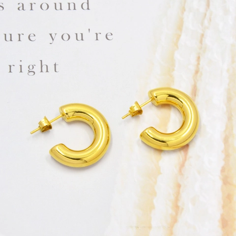 Pendientes De Aro En Forma De C Minimalistas Gruesos Huecos De Acero De Titanio Geométricos Para Mujeres